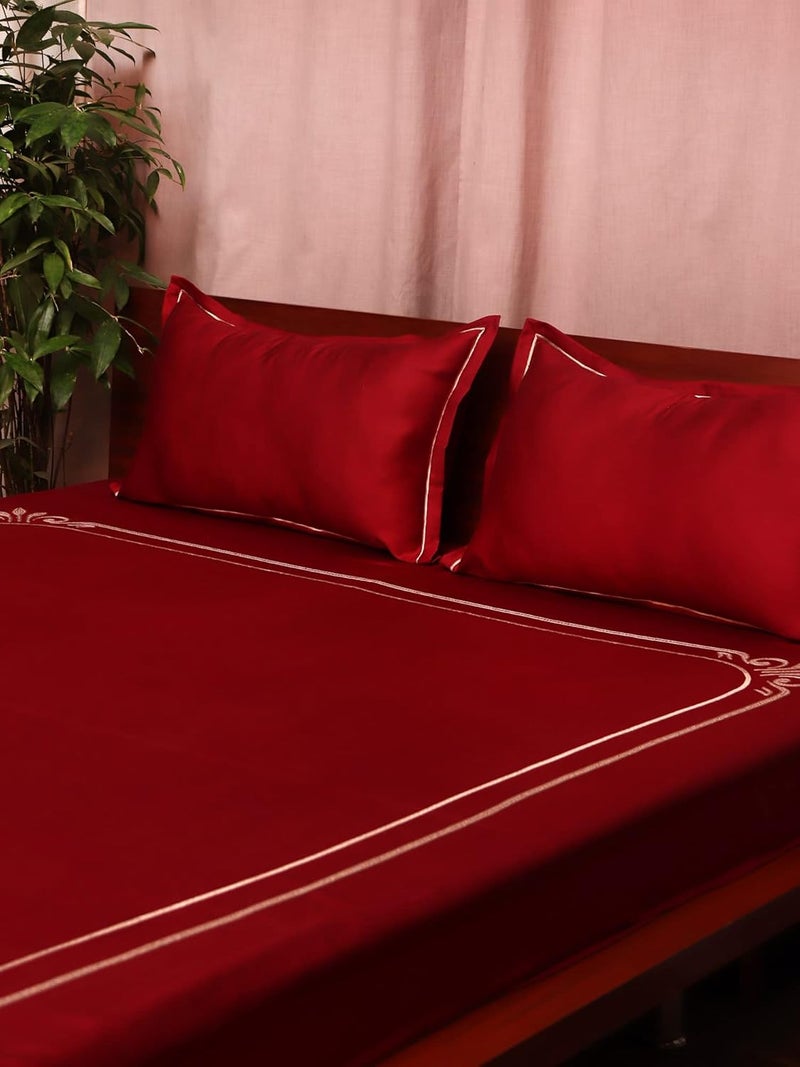 ZEBA World Premium 400TC 100% Cotton Embrodiered Bedsheet for Double Bed (Kingsize) with 2 Pillow Covers | 3 Pcs Set | Maroon - 108x108 in, 17x27 in (274x274 cms, 43x69cm) - Image 3