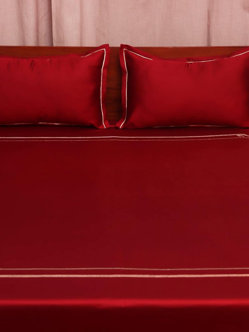 ZEBA World Premium 400TC 100% Cotton Embrodiered Bedsheet for Double Bed (Kingsize) with 2 Pillow Covers | 3 Pcs Set | Maroon - 108x108 in, 17x27 in (274x274 cms, 43x69cm) - Image 2
