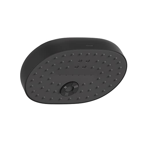 Kohler ABS Statement Oblong Shower, 200 Mm (7 Inch) Wide Coverage, 3-Spray Easy Push Button Rainhead, Katalyst Air-Induction Spray Technology, (Wall-Mount, Matte Black Finish) - Image 1