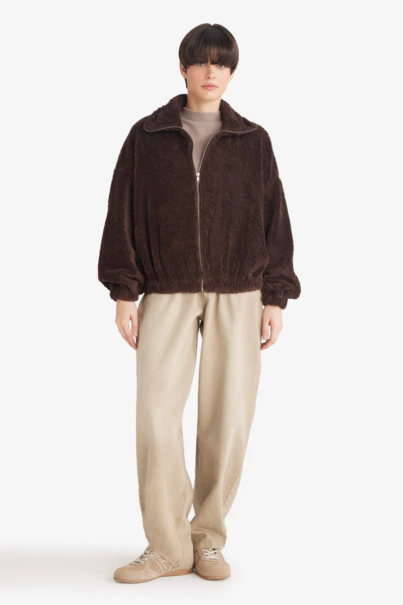 ديفاكتو Oversize Fit Polo Collar Cardigan