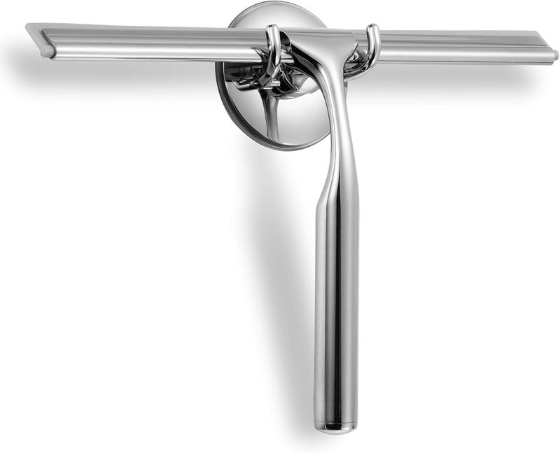Ettori Shower Squeegee Clear Glass Wall Cleaner Stainless Steel with Suction Storage Hook -10'', Chrome - Image 1