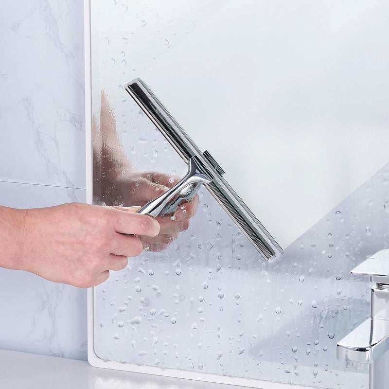 Ettori Shower Squeegee Clear Glass Wall Cleaner Stainless Steel with Suction Storage Hook -10'', Chrome - Image 5