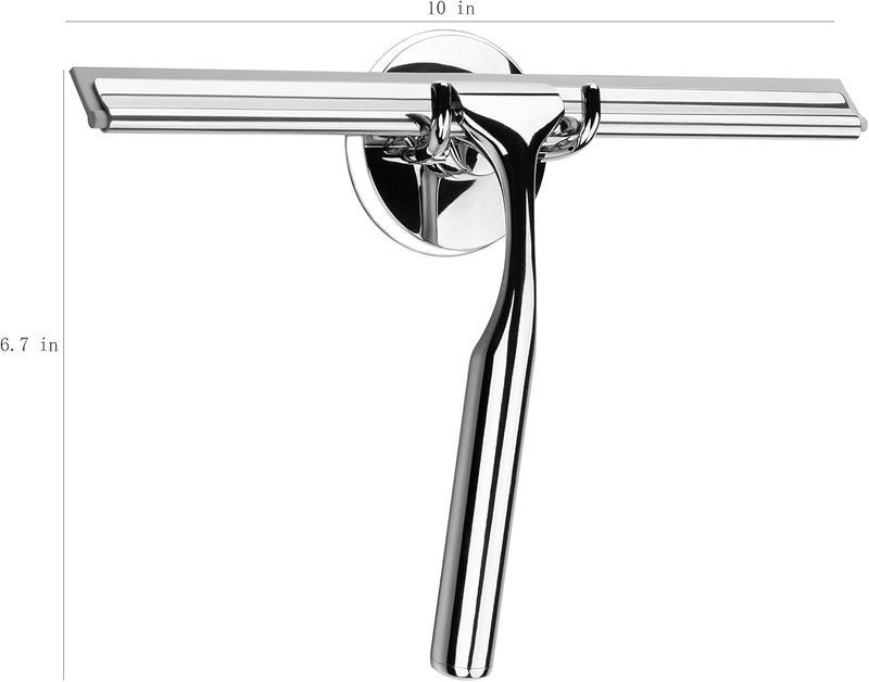 Ettori Shower Squeegee Clear Glass Wall Cleaner Stainless Steel with Suction Storage Hook -10'', Chrome - Image 2