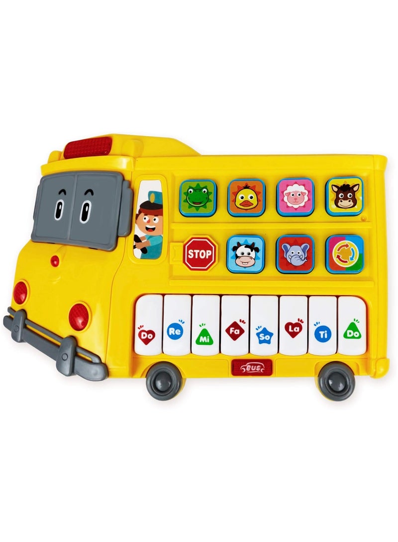 Learning School Bus Toy w/ Lights and Music – 8 Musical Note Piano Keys, 6 Animal Sounds Buttons and Mode Button – Toy Bus w/ Flashing Lights – Fun Toy... - Image 1