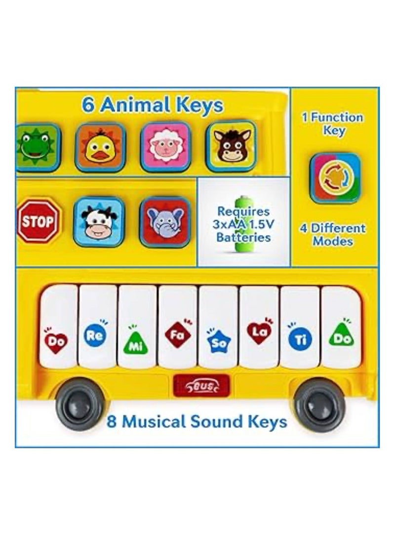 Learning School Bus Toy w/ Lights and Music – 8 Musical Note Piano Keys, 6 Animal Sounds Buttons and Mode Button – Toy Bus w/ Flashing Lights – Fun Toy... - Image 2