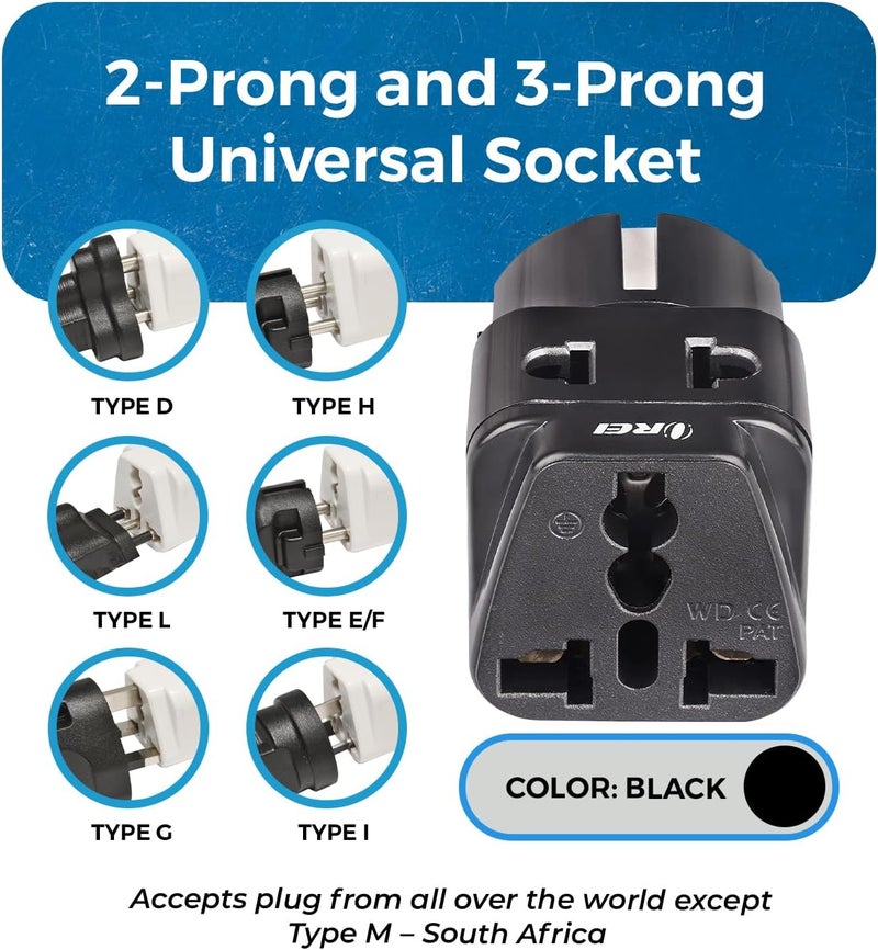 OREI USA to Europe (Schuko) Travel Adapter Plug - 2 in 1 Type E/F Plug Adapter Perfect for Laptop, Camera Charger & More - CE Certified - RoHS Compliant - 2 Pack - Black Color - Image 3