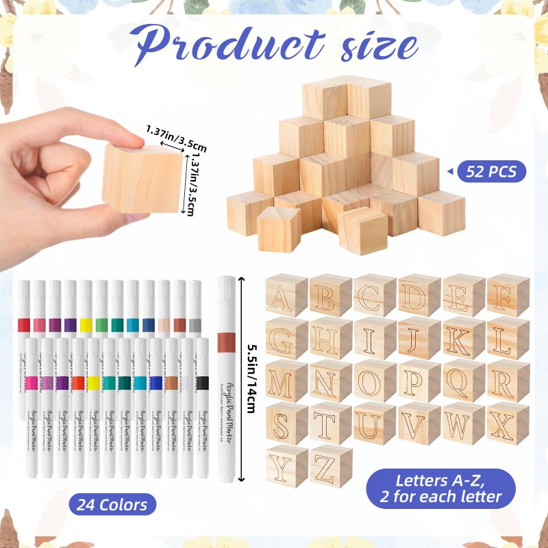 Aisharery 117 Pcs Baby Shower Blocks to Decorate Game Kit Includes 52 Wooden Blocks 24 Markers 1 Game Sign 40 Templates to Paint (Blue Bear) - Image 3