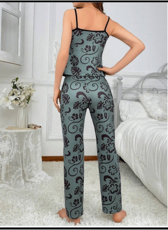 Shein - Full Print Cami Top And Long Pants Pajama Set - Image 1