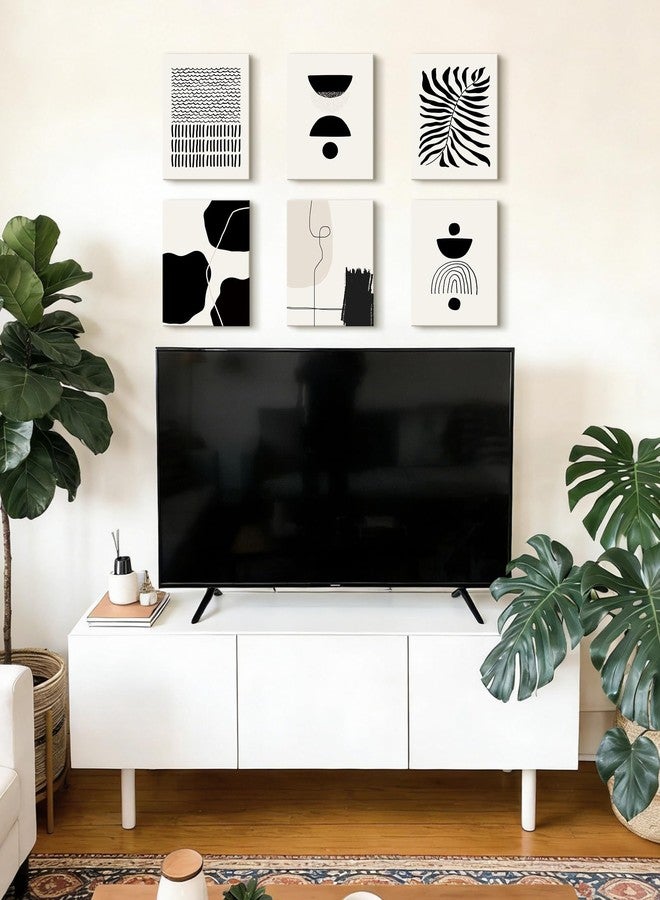 KUVIOKE Black Abstract Framed Wall Art Boho Room Decor Set of 6 Minimalist Geometric Line Art Bohemian Mid Century Modern Prints for Bedroom Living Room 8x10in (Framed) - Image 3