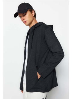 trendyol Anthracite Zippered Hooded Sweatshirt/Cardigan TMNAW21HI0211  - Image 2