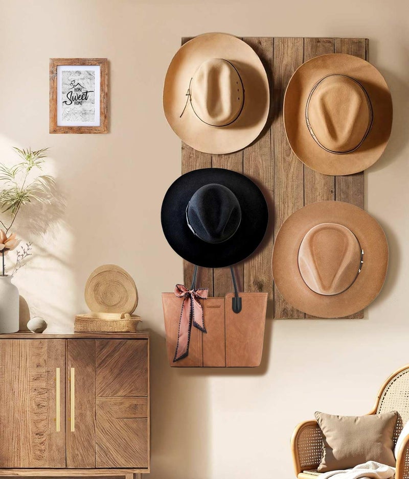 Livelab Cowboy Hat Holder, (4 Pack) Cowboy Hat Rack for Wall Mount, Metal Hat Organizer Storage Cowboy Hats Hanger Hooks for Fedora, Sun Hats, Wide Brim - Image 4