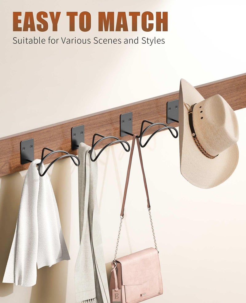 Livelab Cowboy Hat Holder, (4 Pack) Cowboy Hat Rack for Wall Mount, Metal Hat Organizer Storage Cowboy Hats Hanger Hooks for Fedora, Sun Hats, Wide Brim - Image 3