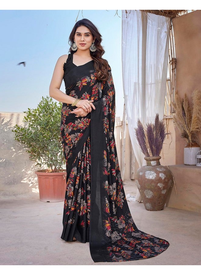 YASHIKA Yashika Women's Elegant Chiffon Saree Set with Matching Blouse - Unveiling Timeless Style and Grace in Every Draped Detail! Perfect for Special Occasions (AZ-YS-P1-SHALINI BLACK) - Image 4