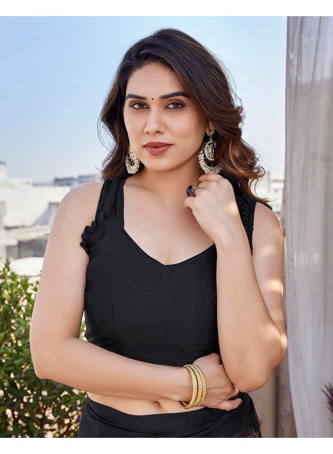 YASHIKA Yashika Women's Elegant Chiffon Saree Set with Matching Blouse - Unveiling Timeless Style and Grace in Every Draped Detail! Perfect for Special Occasions (AZ-YS-P1-SHALINI BLACK) - Image 2