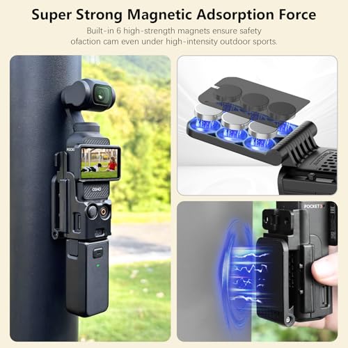 AMAZEAR Magnetic Mount Stand Compatible with DJI Osmo Pocket 3, Upgraded Pocket3 Accessories Adapter Clamp Magnet Suction Case Holder on Desktop, Vertical Surface, 180° Adjustable Handle, Black - Image 3