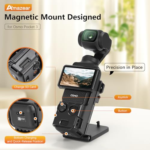 AMAZEAR Magnetic Mount Stand Compatible with DJI Osmo Pocket 3, Upgraded Pocket3 Accessories Adapter Clamp Magnet Suction Case Holder on Desktop, Vertical Surface, 180° Adjustable Handle, Black - Image 2