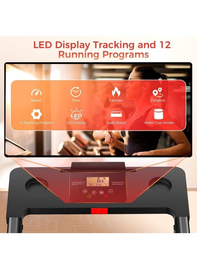 سانتين رايلي جهاز جري قابل للطي، جهاز لياقة بدنية منزلي قابل للطي مع شاشة LCD للمشي والجري، جهاز تمارين القلب والأوعية الدموية، يمكن تخزينه تحت السرير/الأريكة، برامج محددة مسبقًا وقابلة للتعديل - Image 3