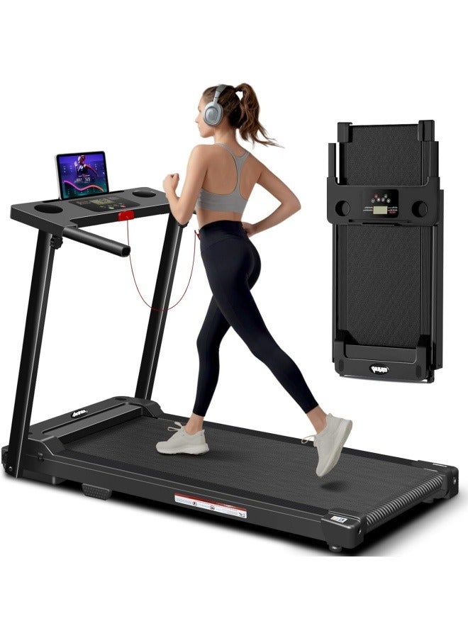 سانتين رايلي جهاز جري قابل للطي، جهاز لياقة بدنية منزلي قابل للطي مع شاشة LCD للمشي والجري، جهاز تمارين القلب والأوعية الدموية، يمكن تخزينه تحت السرير/الأريكة، برامج محددة مسبقًا وقابلة للتعديل - Image 1