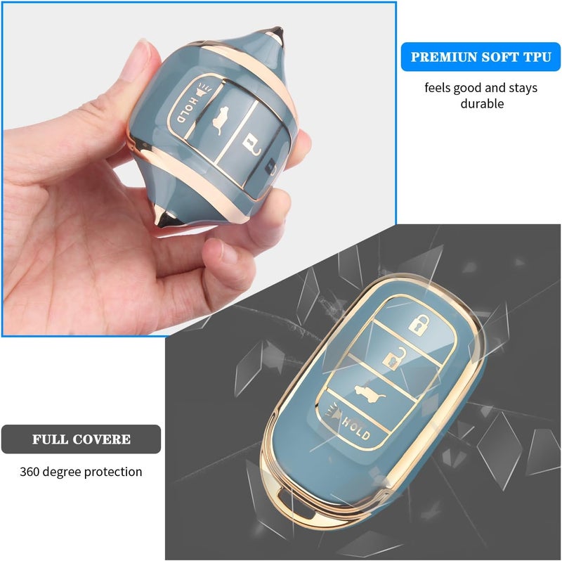 QBUC Key Fob Cover for Honda with Keychain - Fits 2022-2024 Civic, CR-V, HR-V, Accord, Pilot (Blue with Gold Edges) - Image 4