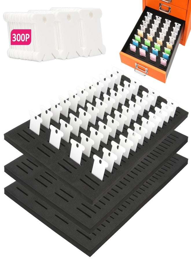 LUVCOSY 3 Packs Foam Insert with 300Pcs Embroidery Floss Bobbins for 15 * 11-inches Multi-Drawer Cabinet, White Floss Bobbins for Cross Stitch, EVA Foam Insert, Set for Sewing Storage (Drawer Not Included) - Image 1