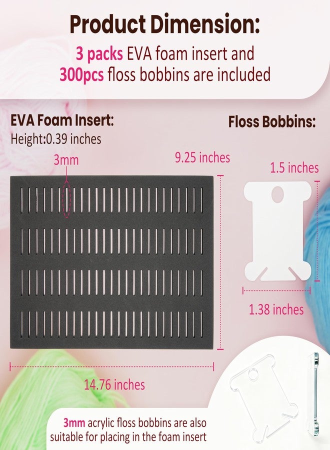 LUVCOSY 3 Packs Foam Insert with 300Pcs Embroidery Floss Bobbins for 15 * 11-inches Multi-Drawer Cabinet, White Floss Bobbins for Cross Stitch, EVA Foam Insert, Set for Sewing Storage (Drawer Not Included) - Image 2