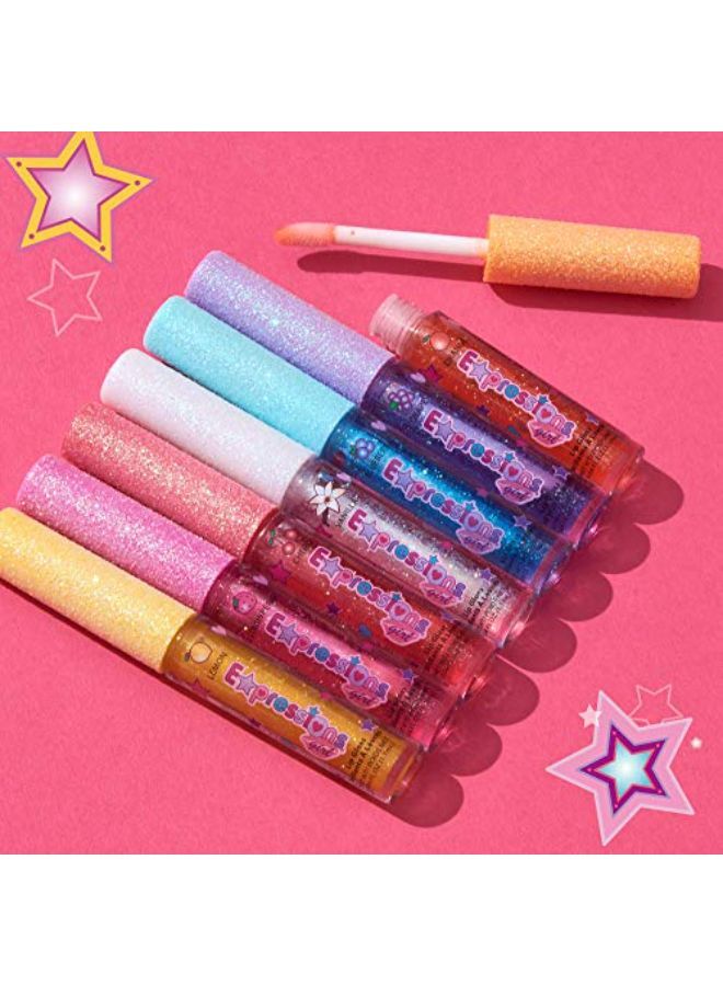 Expressions Girl مجموعة ملمع الشفاه المكونة من 7 قطع للأطفال والبنات والمراهقات والسيدات، بنكهات فاكهية لامعة، للأعمار من 5 سنوات فما فوق - Image 4