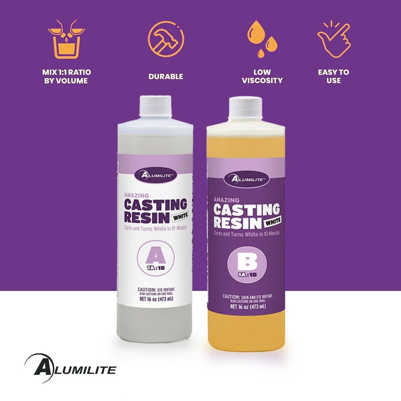 Alumilite Amazing Casting Resin White, 32 oz (16 oz Part A + 16 oz Part B) â€“ Ideal for Pouring Small to Large Durable Pieces, Arts, Crafts, Jewelry, and Decorative Items, 30-Minute Demold Time - Image 3