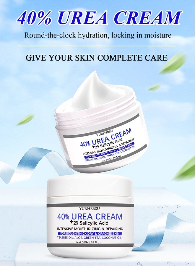 YURHERSU 40٪ كريم اليوريا 2٪ حمض الساليسيليك ، مزيل الكالس كريم اليدين كريم القدم للقدمين الجافة المتشققة واليدين والمرفقين والركبتين ، يرطب وينعم البشرة بشكل مكثف ، ويقشر البشرة الميتة - Image 4