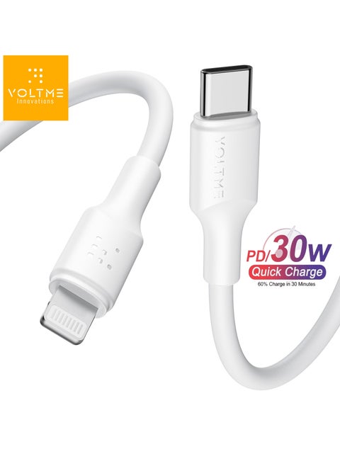 iPhone Charger Cable (1.2m), Voltme USB-C to Lightning Cable for Fast Charging, 30W PD Power Delivery, High-Speed ​​Data Transfer, Durable and Tangle-Free, Compatible with iPhone 14/14 Pro/14 Plus/14 Pro Max, iPhone 13/13 Pro/13 Pro Max/13 Mini, iPhone 12/12 Pro/11/XS/XR/8/8 Plus, iPad Pro, iPad Air, AirPods - White