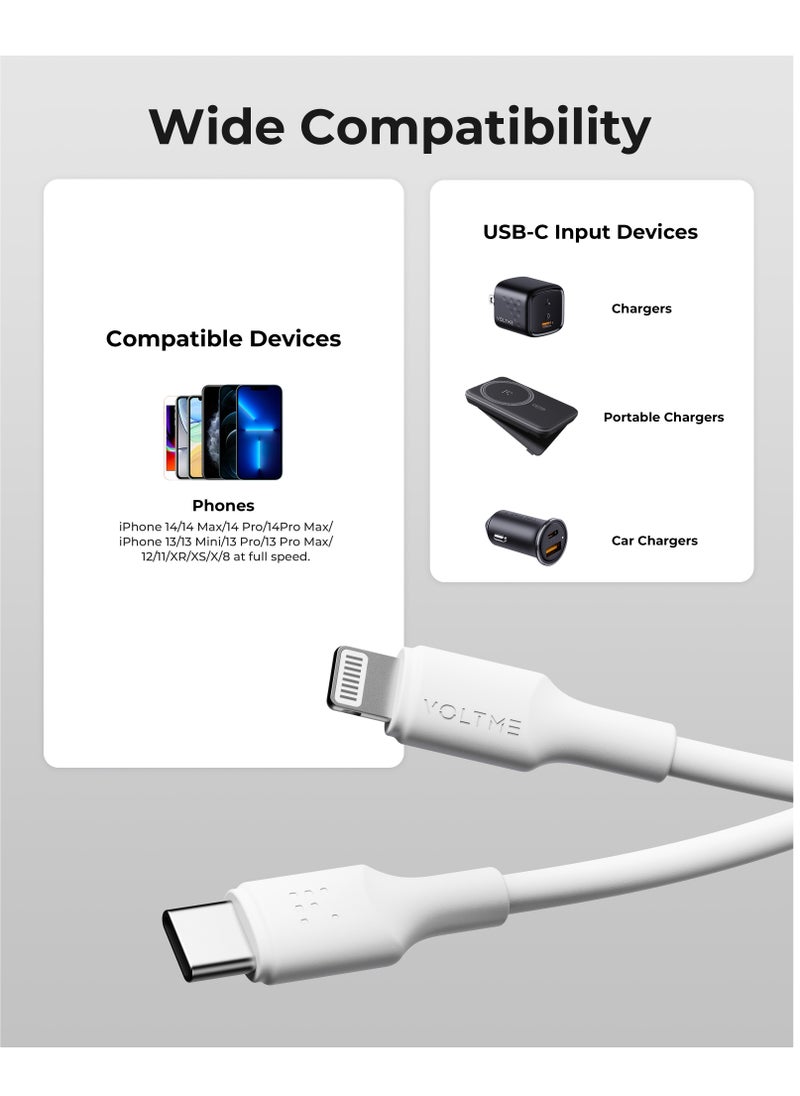 iPhone Charger Cable (1.2m), Voltme USB-C to Lightning Cable for Fast Charging, 30W PD Power Delivery, High-Speed ​​Data Transfer, Durable and Tangle-Free, Compatible with iPhone 14/14 Pro/14 Plus/14 Pro Max, iPhone 13/13 Pro/13 Pro Max/13 Mini, iPhone 12/12 Pro/11/XS/XR/8/8 Plus, iPad Pro, iPad Air, AirPods - White