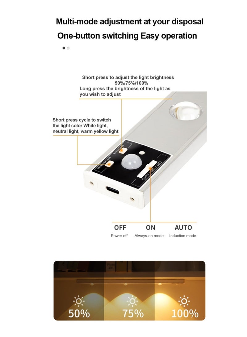 Fullight LED Cabinet Light with Motion Sensor USB Rechargeable Ultra-Thin Under Cabinet Kitchen Light 3 Color Modes for Home Office Bathroom Outdoor Use - Image 5