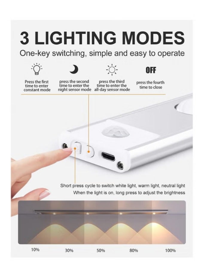 Fullight LED Cabinet Light with Motion Sensor USB Rechargeable Ultra-Thin Under Cabinet Kitchen Light 3 Color Modes for Home Office Bathroom Outdoor Use - Image 3