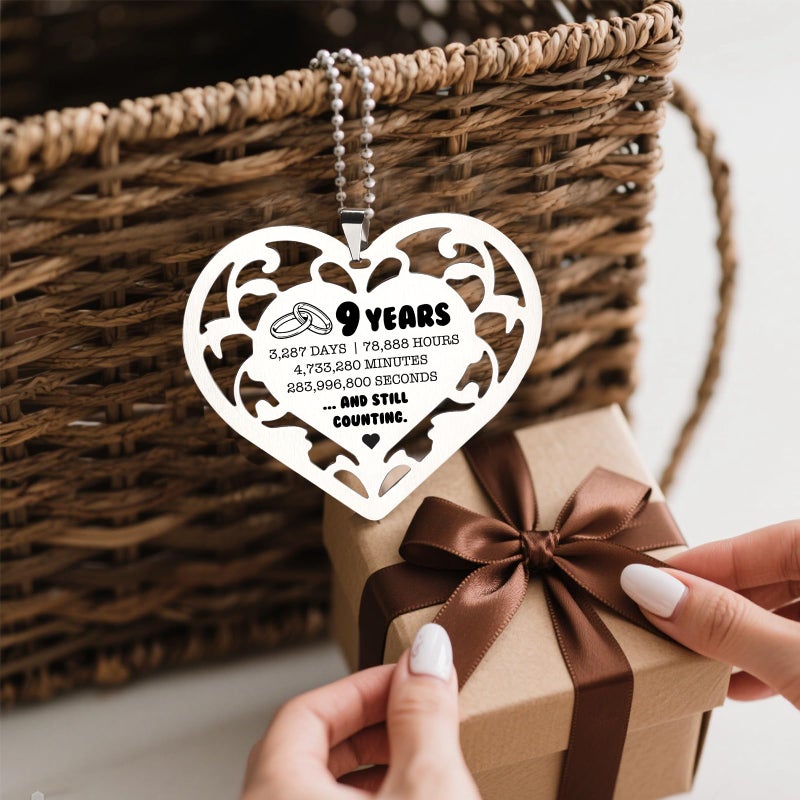 SunyJone 9 Year Anniversary Ornament, Heart Shaped Stainless Steel Gift for Wife Husband Couple, 9 Years and Still Counting Wedding Anniversary Keepsake for Him Her Romantic Hanging Decor SXX4 - Image 4