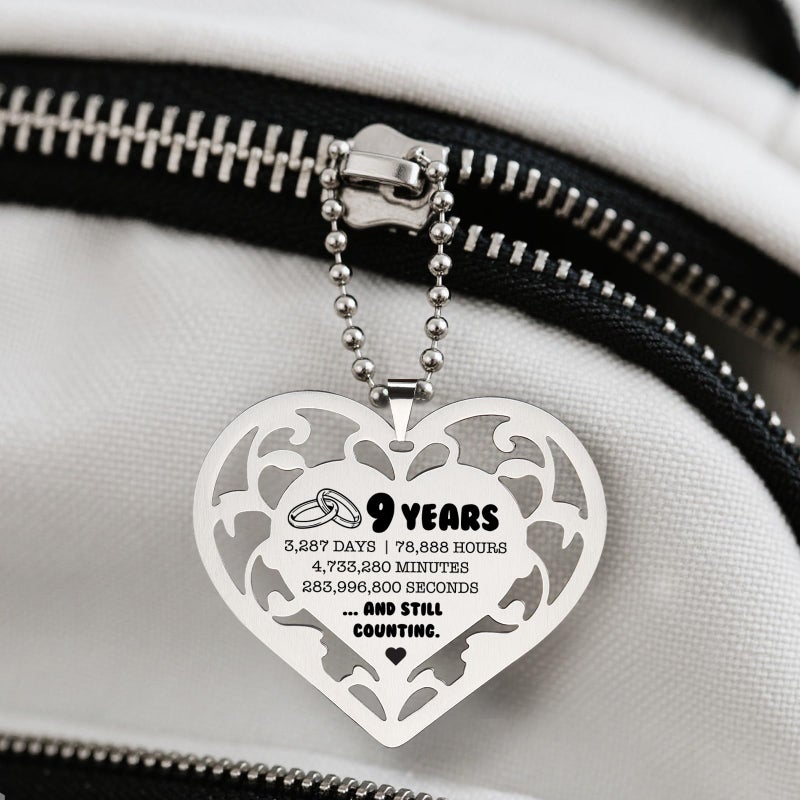 SunyJone 9 Year Anniversary Ornament, Heart Shaped Stainless Steel Gift for Wife Husband Couple, 9 Years and Still Counting Wedding Anniversary Keepsake for Him Her Romantic Hanging Decor SXX4 - Image 3