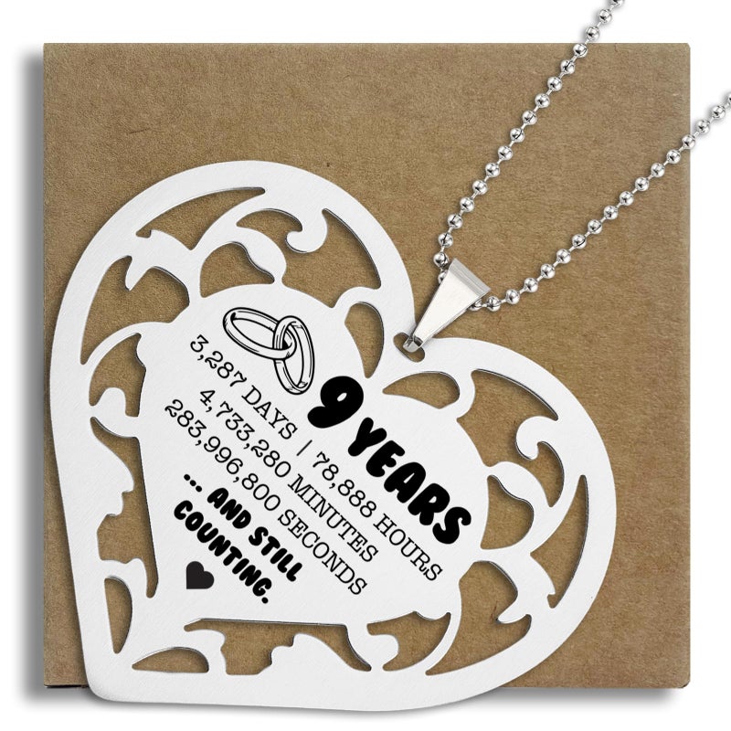 SunyJone 9 Year Anniversary Ornament, Heart Shaped Stainless Steel Gift for Wife Husband Couple, 9 Years and Still Counting Wedding Anniversary Keepsake for Him Her Romantic Hanging Decor SXX4 - Image 1