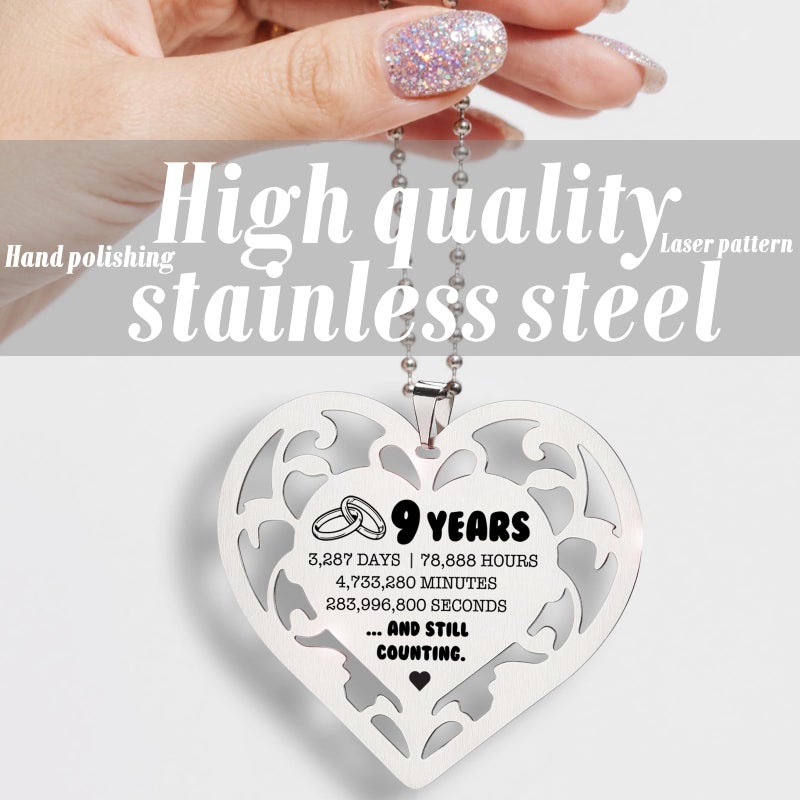SunyJone 9 Year Anniversary Ornament, Heart Shaped Stainless Steel Gift for Wife Husband Couple, 9 Years and Still Counting Wedding Anniversary Keepsake for Him Her Romantic Hanging Decor SXX4 - Image 2