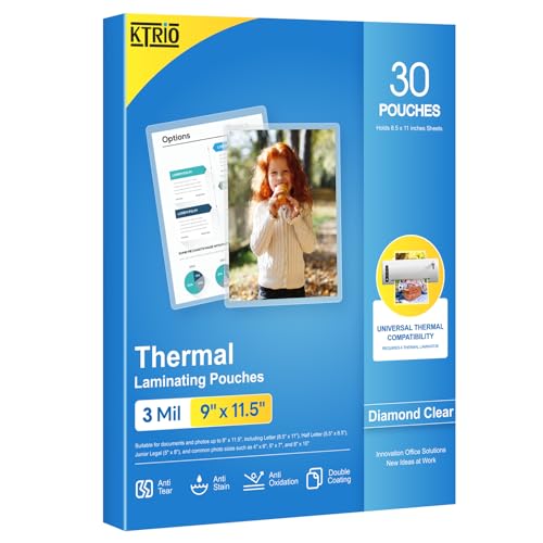 KTRIO 30 Pack Laminating Sheets, Hold 8.5 x 11 Inches, 3 MIL Thermal Laminating Pouches, 9 x 11.5 Laminate Sheets for Laminator, Clear Lamination Sheet Paper, Letter Size, Office School Home Supplies - Image 1