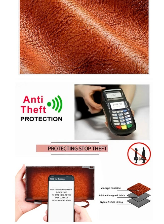 بانيانو محفظة رجالية من الجلد الطبيعي بسحاب طويل وفتحات متعددة للبطاقات وسعة كبيرة، محفظة سوداء - Image 5