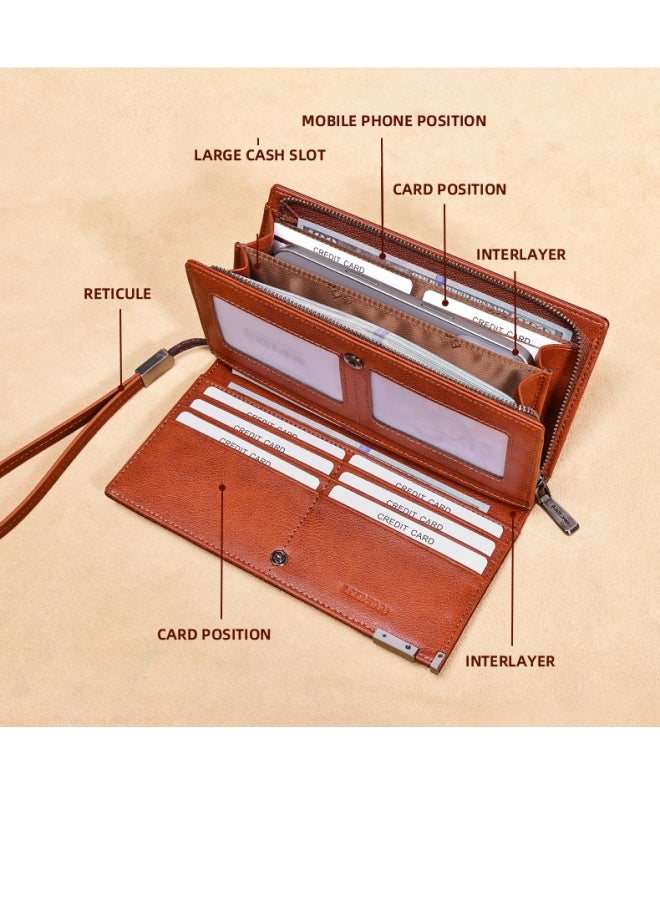 بانيانو محفظة رجالية من الجلد الطبيعي بسحاب طويل وفتحات متعددة للبطاقات وسعة كبيرة، محفظة سوداء - Image 2