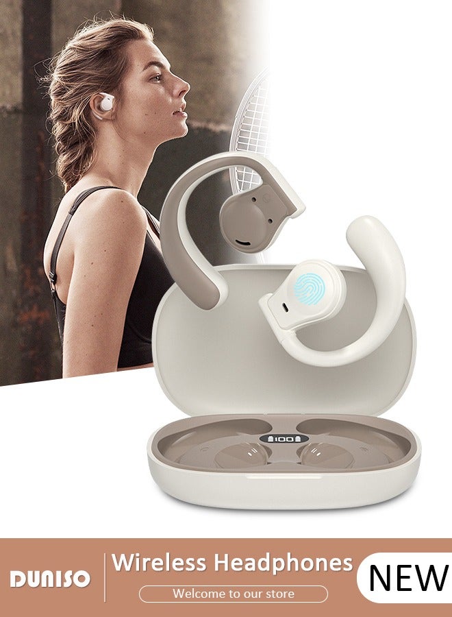 DUNISO 5.3 Bluetooth Wireless Earphones. Call Stereo Sound with Ultra Long Battery Life. IPX6 Waterproof Headphone Charging Case, Hanging Ear Immersive Noise Reduction  - Image 1