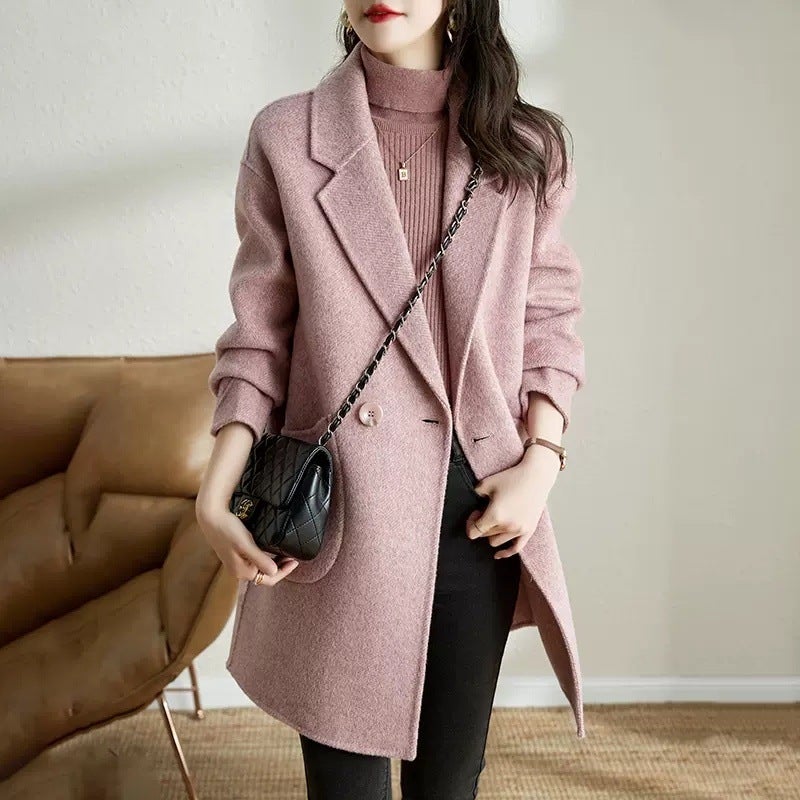 G Woolen Coat Women'S 2025 Korean Style Elegant Thickened Mid-Length Herringbone Woolen Coat Coat - Image 2