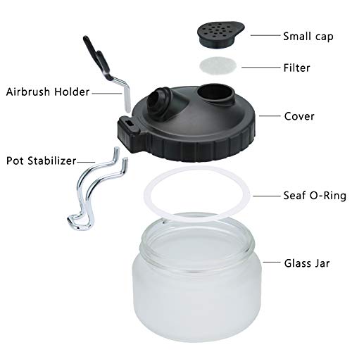 SAGUD Airbrush Cleaning Pot Strong Glass Jar Bottles Kit with Airbrush Holder Station - Image 4