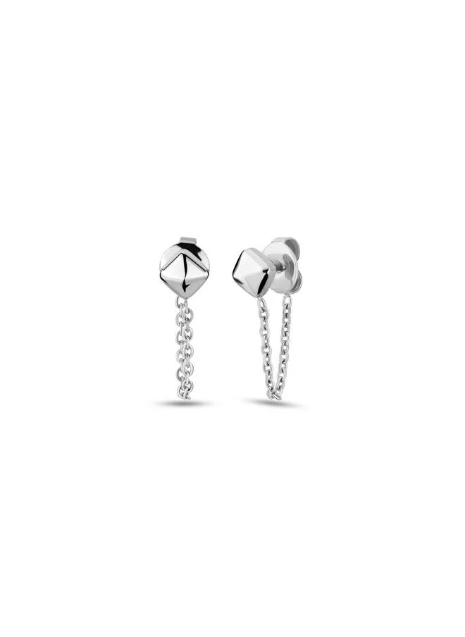 POLICE Sofya Silver Pyramid Earrings with Back Chain for Women's