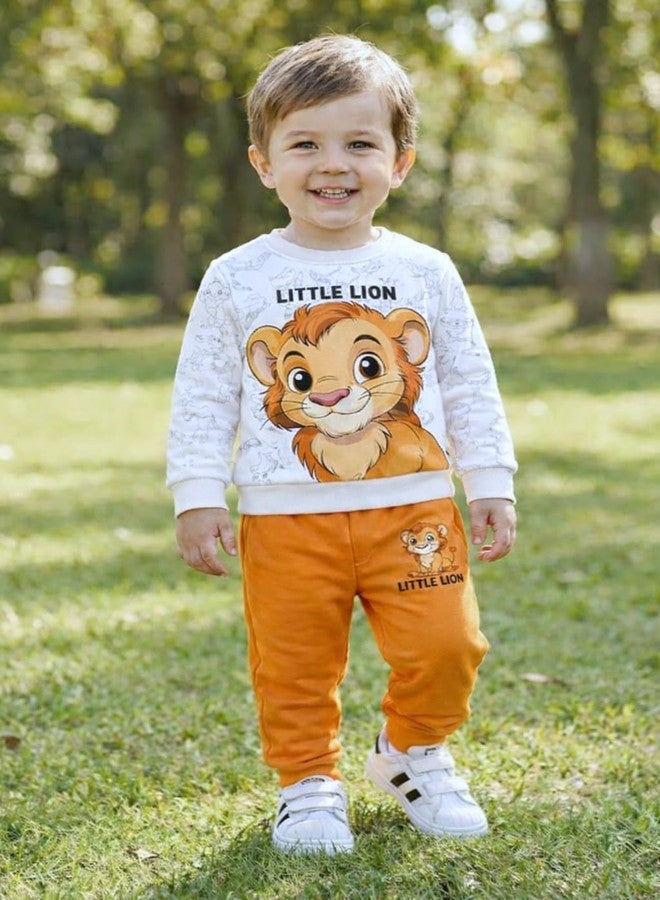 RIZZQ Kids Dress for Boys | Printed Round Neck Full Sleeve T-shirt and Pant Clothing Set for Baby Boys-White (White, 3-4 Year) - Image 2
