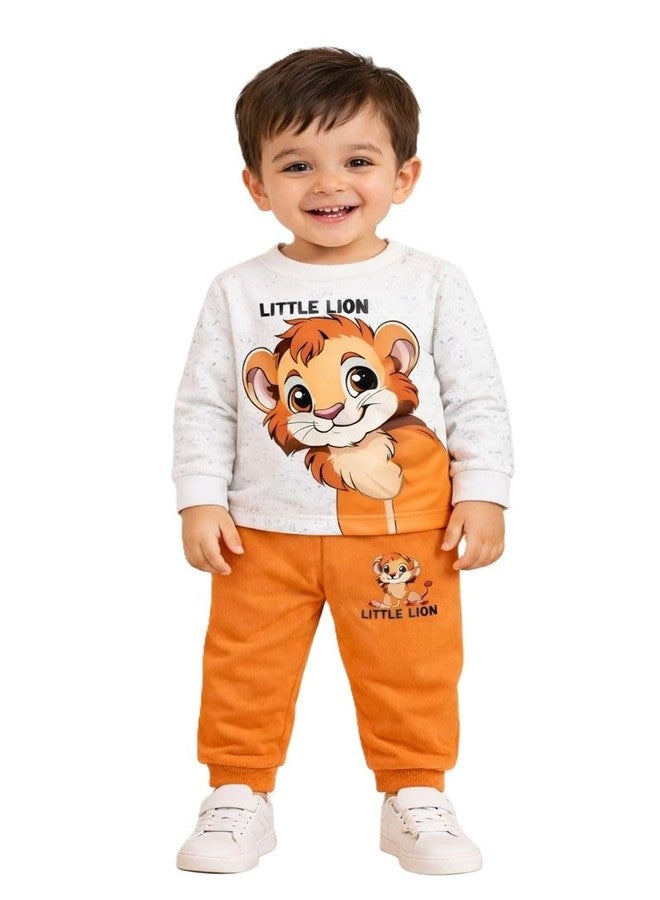 RIZZQ Kids Dress for Boys | Printed Round Neck Full Sleeve T-shirt and Pant Clothing Set for Baby Boys-White (White, 3-4 Year) - Image 1