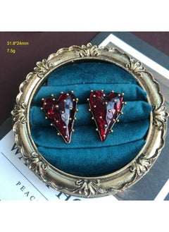 نيبمينينت Vintage Cute Heart-shaped Strawberry Color Silver Needle Earrings Ear Clip Electroplated Real Gold Bean Resin Jewelry 