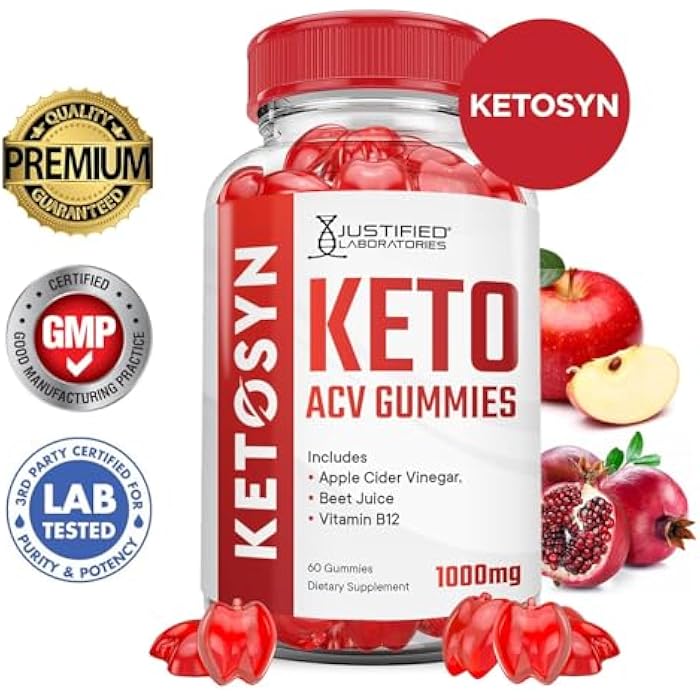 Justified Laboratories Ketosyn Keto ACV Gummies Advanced Formula 1000MG Ketosyn Keto Gummies Apple Cider Vinegar Formulated with Pomegranate Beet Juice Powder B12 Vegan Non GMO 60 Gummys - Image 3