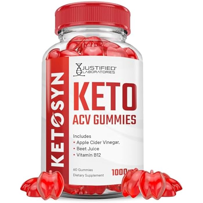 Justified Laboratories Ketosyn Keto ACV Gummies Advanced Formula 1000MG Ketosyn Keto Gummies Apple Cider Vinegar Formulated with Pomegranate Beet Juice Powder B12 Vegan Non GMO 60 Gummys - Image 1