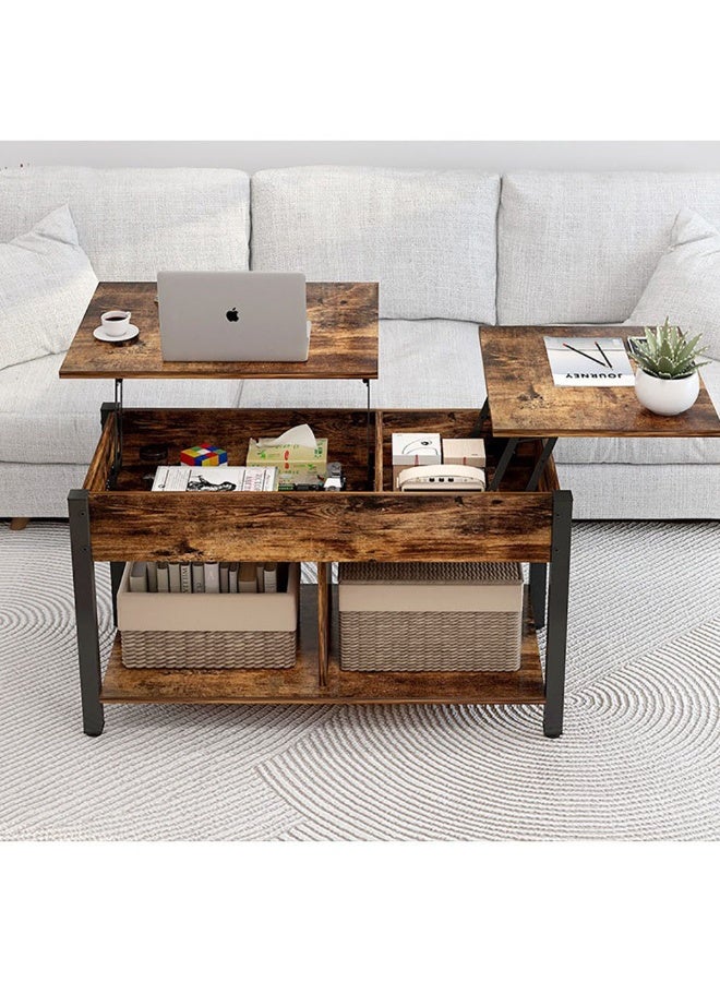 Lift Top Coffee Table, Wooden Coffee Table with Storage, Lift Tabletop and Hidden Compartment, Retro Modern Small Center Table for Living Room, Black, SJZ120 - Image 4