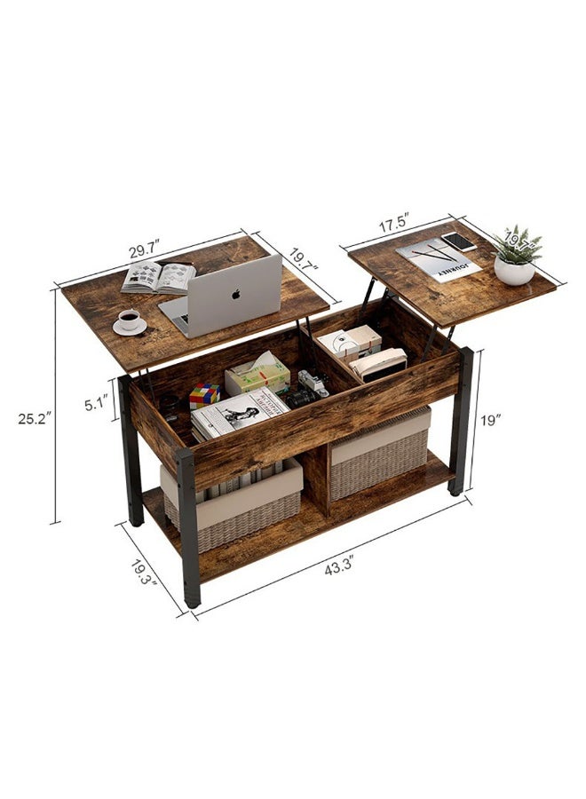 Lift Top Coffee Table, Wooden Coffee Table with Storage, Lift Tabletop and Hidden Compartment, Retro Modern Small Center Table for Living Room, Black, SJZ120 - Image 3